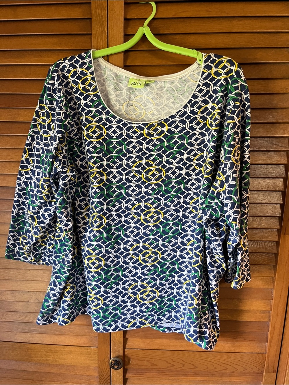 Fresh Navy Geometric Scoop Neck Tunic with Green and Yellow Accents Women's 2X